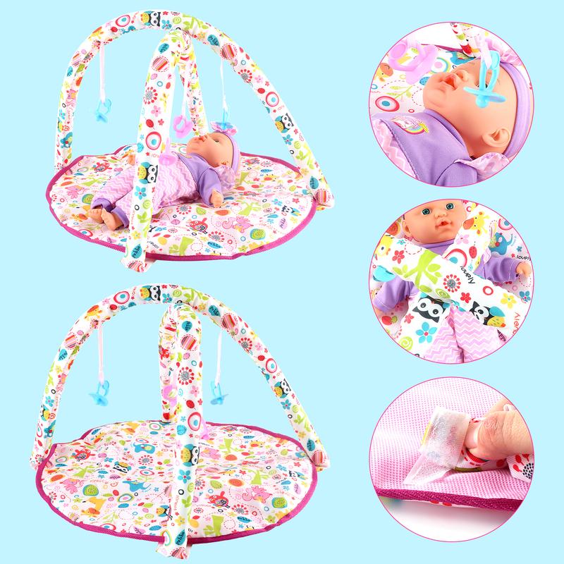 deAO Doll Stroller Nursery Role Play Set with a Variety of Feeding Toy and Play Mat Travel Cot Carrier Stroller and Travel Bag Christmas Gift