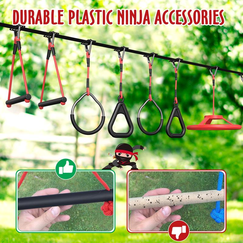 Hapfan 50ft Ninja Warrior Obstacle Course for Kids with Swing, Ninja Obstacle Course with 10 Accessories for Backyard, Jungle Gym christmas gifts