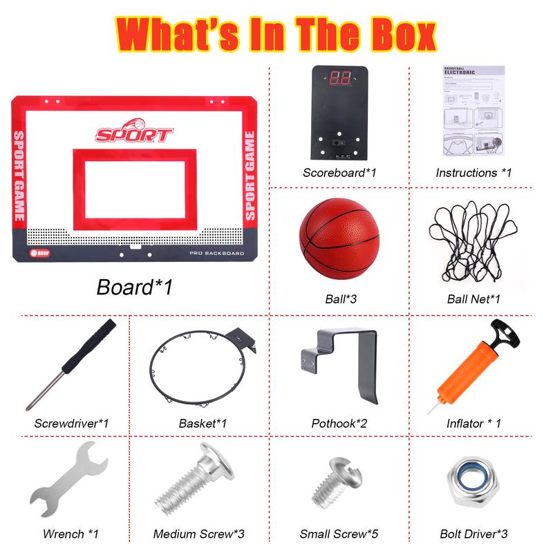 Indoor Outdoor Mini Basketball Hoop with Scoreboard, Over the Door Portable Basketball Hoop Set, Indoor Basketball Game Toy for Kids & Adults