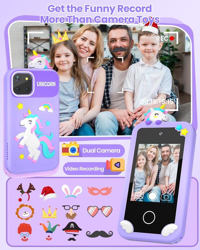 MOREXIMI Smartphone Toy for Kids, Birthday Gift Unicorn Toy Phone, Touch Screen Holographic projection Kids Phone, Travel Toy Preschool Learning Toy with 32GB SD Card