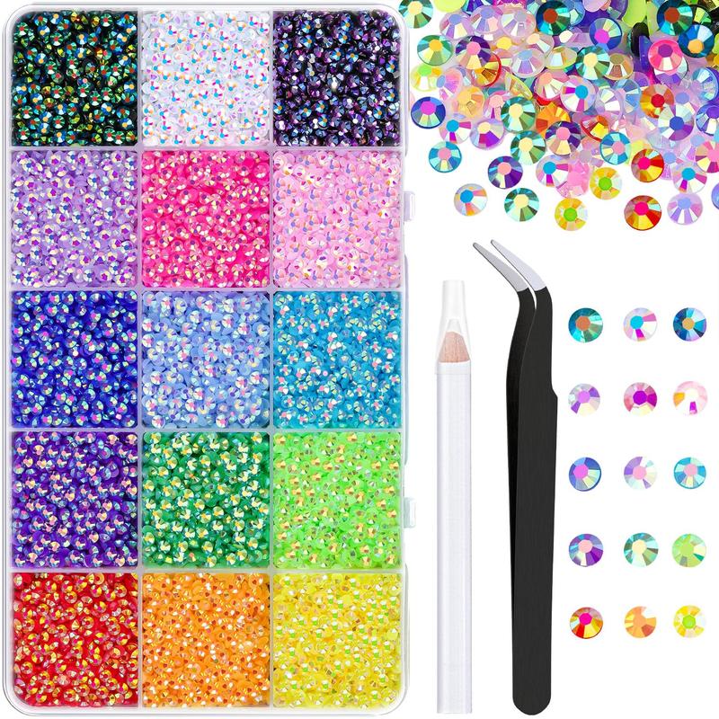 18000Pcs Resin Jelly Rhinestones with Tweezers for Crafting, Mixed-Color 3mm Non Hotfix Flatback Gems, Bedazzling Crystal for DIY Crafts Clothing Tumblers Mugs Shoes Fabric Decor