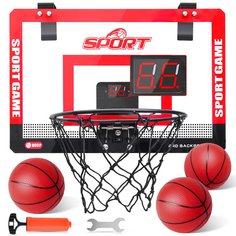 Indoor Outdoor Mini Basketball Hoop with Scoreboard, Over the Door Portable Basketball Hoop Set, Indoor Basketball Game Toy for Kids & Adults