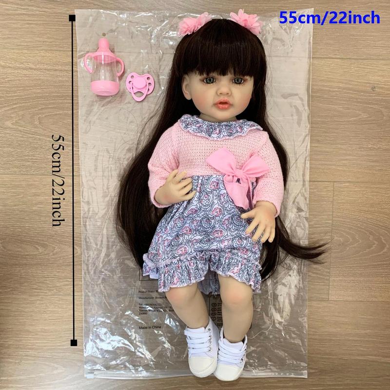 22 Inch Life-like Reborn Doll, Soft Silicone Realistic Girl Doll, Ideal Dolls Toy, Pretend Play Props, Birthday Gifts, Toys for Adults, Thanksgiving, Childlike Toys, Christmas Gift