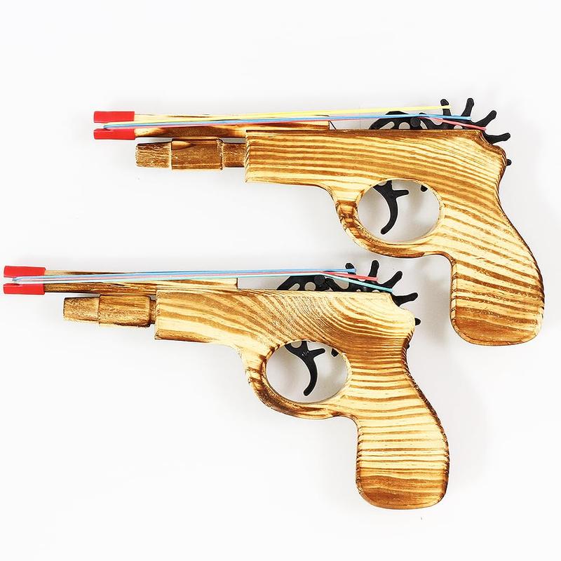 2 Pcs Wooden Rubber Band Gun Kids Outdoor Toy with 100 Rubber Bands 9 Inches Length