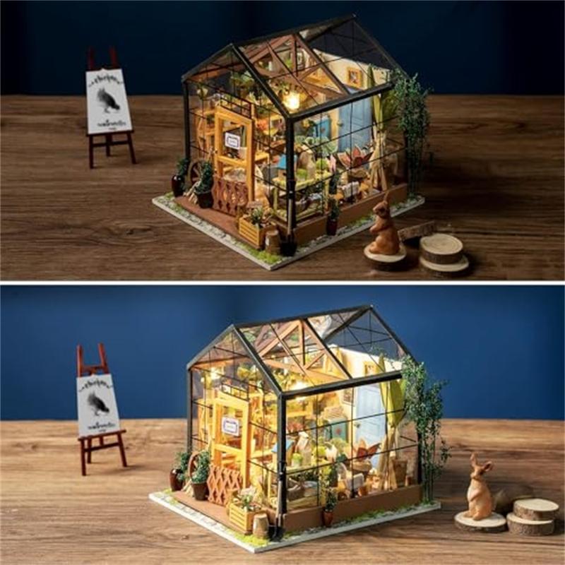 Rolife Cathy's Flower House DIY Dollhouse Wooden Miniature Furniture Kit Mini Green House with LED Best Birthday Gifts