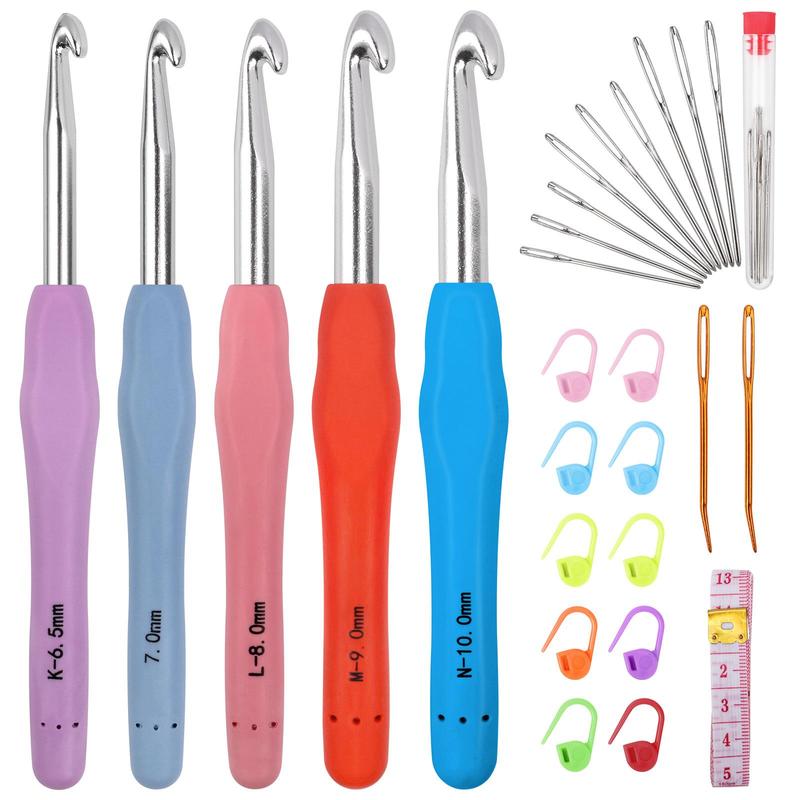 Crochet Hook Set, 1 Set Yarn Crochet Kit for Beginners, Knitting Needles with Ergonomic Handles, Crochet Needle Kit with Blue Case for Crocheter [Package List As Picture Shown]