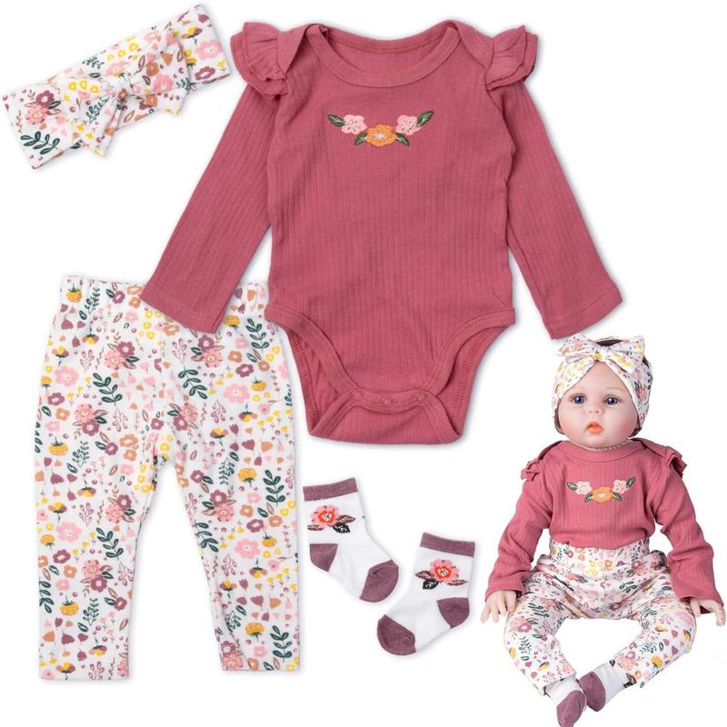 Reborn Dolls Clothes Red Outfits Suitable for 20-22inch Newborn Reborn Baby Doll Girl Clothes Accessories 4 Pieces Set