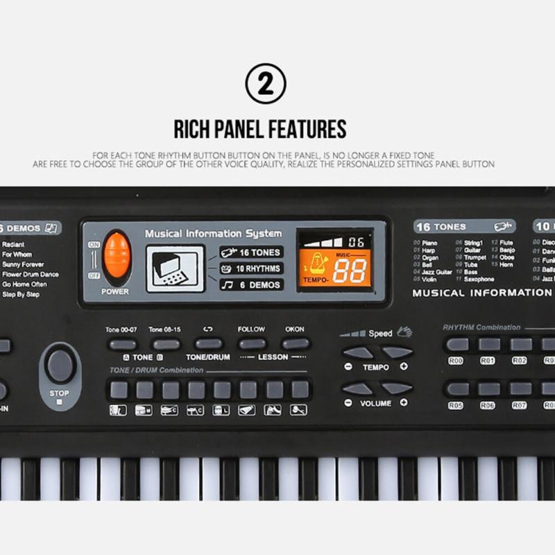 61-Key Digital Music Piano Keyboard Portable Electronic Musical Instrument w Mic