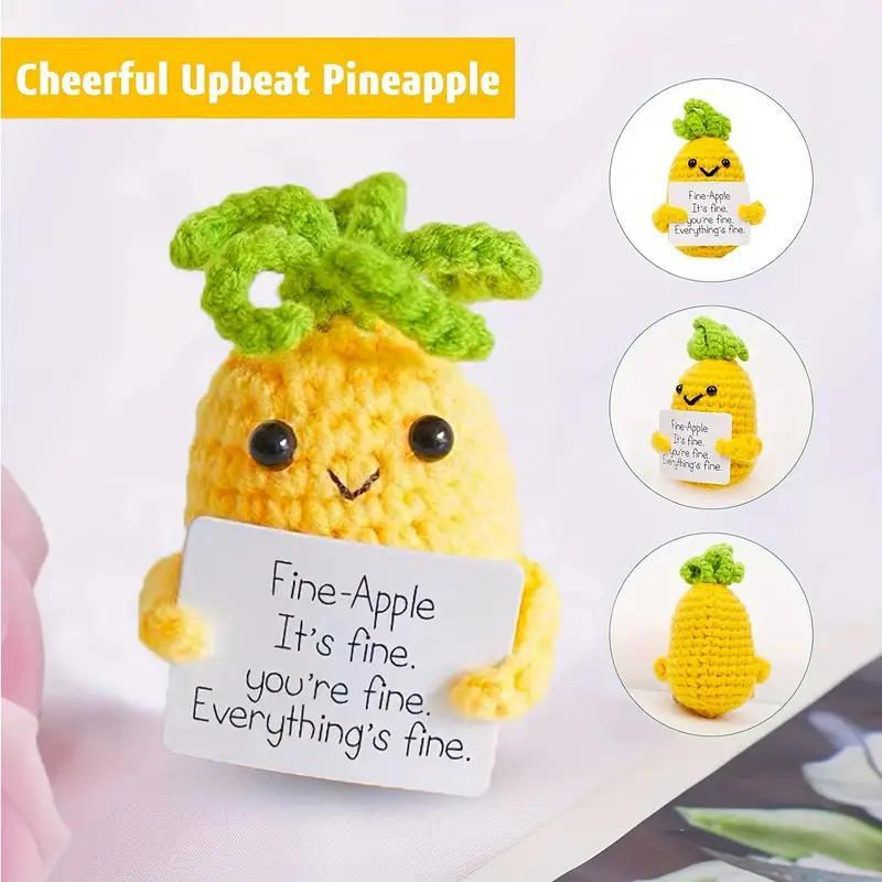 Pineapple Shaped Crochet Ornament, 1 Set Cute Handmade Knitted Doll with Positive Energy Card, Creative Cute Crochet Ornament for Car Decoration, Bag Pendant, Or Home Decor, Crocheting for Beginners, Christmas Gift