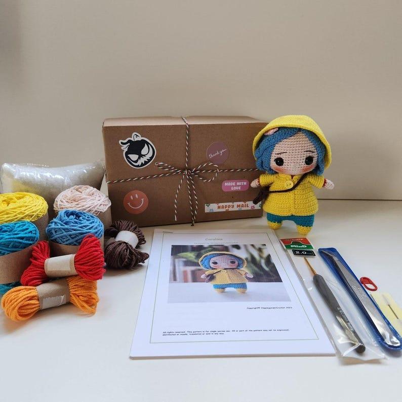 Crochet Kit, Coraline Crochet Kit, Amigurumi Kit, DIY Kit Craft Eco-friendly Gift for