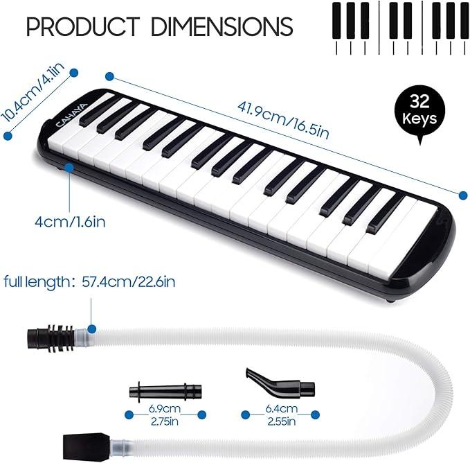 CAHAYA Black Melodica 32 Keys Double Tubes Mouthpiece Air Piano Keyboard Musical Instrument with Carrying Bag, Gift for Kids and Musicians