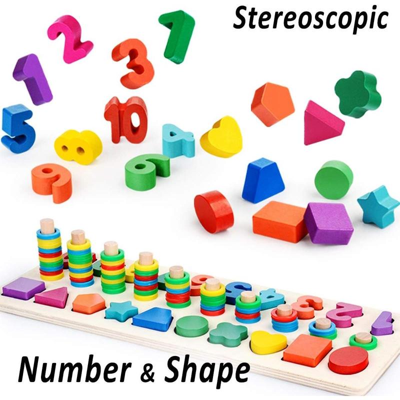 CozyBomB™ Montessori Educational Wooden Toys For Kids Toddler Number Puzzles Sorter Counting Shape Stacker Stacking Game Preschool Learning Education Math Blocks Toys For Boy Girl