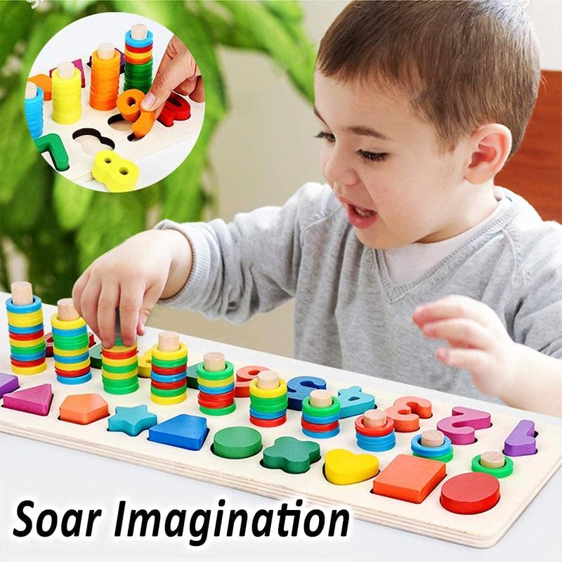 CozyBomB™ Montessori Educational Wooden Toys For Kids Toddler Number Puzzles Sorter Counting Shape Stacker Stacking Game Preschool Learning Education Math Blocks Toys For Boy Girl