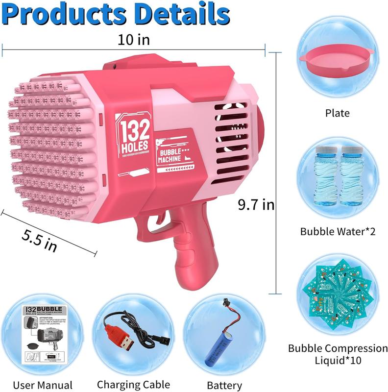 NEW 2024 Christmas Gift Gun - Upgraded 132 Holes Bubble Machine Gun, Rocket Bubble Machine with Light & Bubble Solutions, Summer Toys Bubble Blaster Maker for Kids, Wedding, Birthday Gift, Party Favors - Green