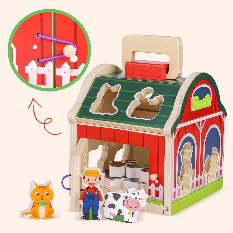 Farm Sorting Barn Toys Set for Boys Girls, Montessori Farm Animal Toys, Shape Sorter Toy for Kids, Learning Educational Toys Gifts