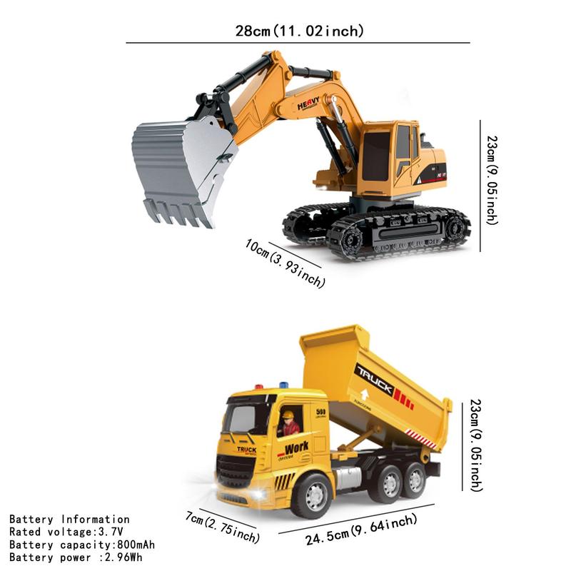 2 in 1 Remote Control Engineering Vehicle Toy Set, 1 Set Excavator & Dumper Truck Toy with Light & Music, Birthday Gift for Boys & Girls