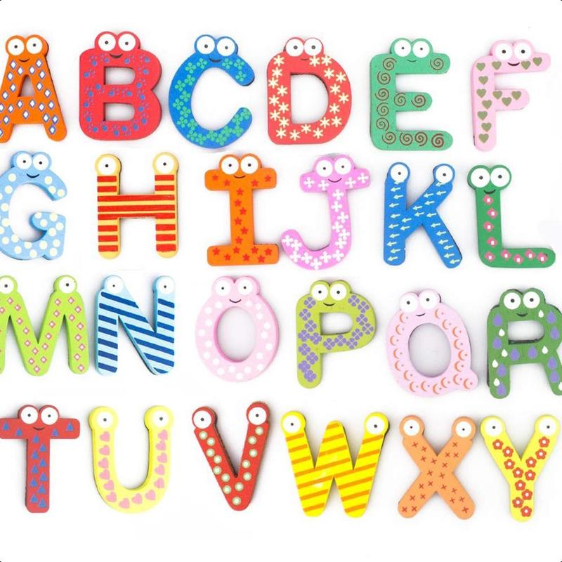 26pcs Wooden Magnets Fridge Letters Wooden Large Magnetic Fridge ABC Alphabet Cute Spelling Learning Game Toys for Boys Girls Preschool Education