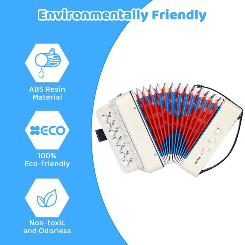 Accordion Instrument - 10-Key Button Accordion , Ideal for Beginner and kid, Lightweight - White，Ideal Gift for Christmas and Thanksgiving