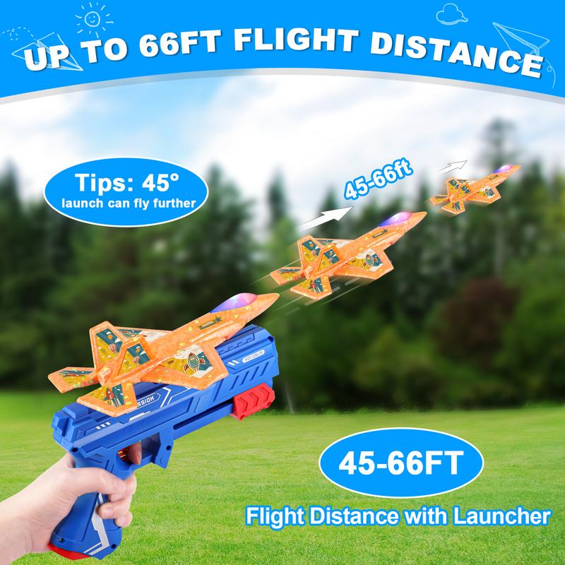 6 Pack Airplane Launcher Toy, 7.4In F-35 LED Foam Catapult Plane for Kids, Outdoor Flying Toys, Birthday Gifts for Boys and Girls Aged 4 5 6 7 8