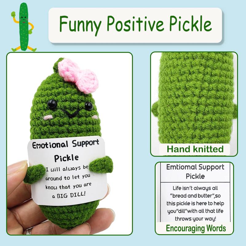 Mini Handmade Funny Positive Emotional Support Pickle, Cute Stuff Funny Knitted Wool Handwoven Ornaments Christmas Crochet Gifts Under 10 Dollars for Woman Coworkers Friend Family 4.27inch