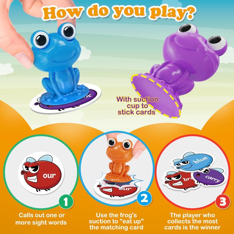 Sight Word Games,Frog stomp sets, Educational Indoor Games Flash Cards, Phonics Learning Games