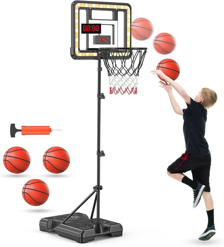 Kids Basketball Stand with Scoreboard and Timer, Adjustable Height 3ft - 5.8ft Basketball Stand Toy, Sports Games for Boys Aged 3 4 5 6 7 8