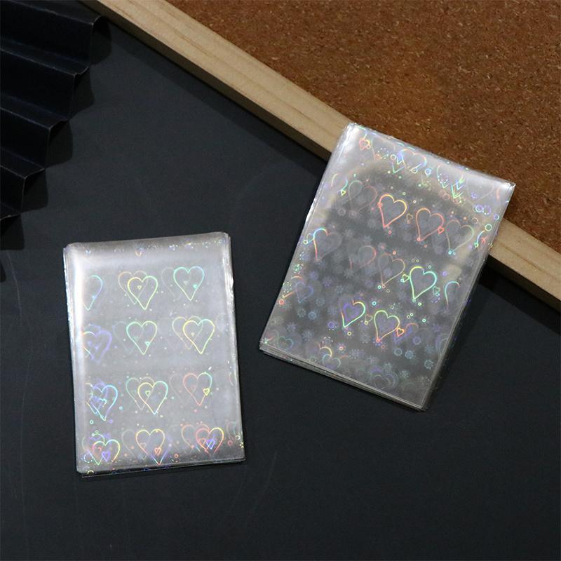 Heart Pattern Photocard Sleeve, 50pcs pack Laser Card Sleeve, Holographic Film for Card Making, DIY Scrapbooking Supplies, Gifts & Wrapping Supplie