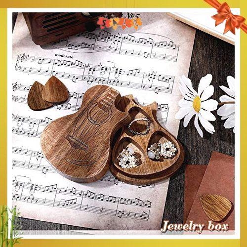 Boao Guitar Pick Box Holder with 3 Pcs Wooden Guitar Picks, Wooden Collector Engraved Guitar Pick Box Classical Triangle Guitar Picks for Present Music Instrument Guitar Bass(Classic)