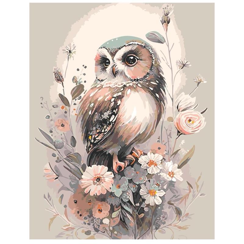 Owl Paint by Number for Adult Kit, DIY Acrylic Paint by Numbers for Adults Beginner, Owl and Flowers Oil Painting by Number on Canvas for Home Wall Decor 16x20inch