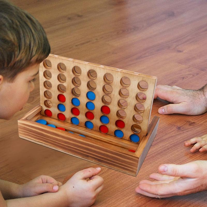 Tic Tac Toe & 4 in a Row Table Games Set - Rustic Decor Wood Strategy Board Games for Families