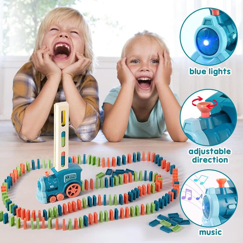 200 PCS Domino Train Toy Set, Automatic Dominos Train for Kids Boys Girls, Electric Dominoes Machine Train Toy Set with Sound Light, Birthday Gifts for Kids Family Games Dominos Dominoes