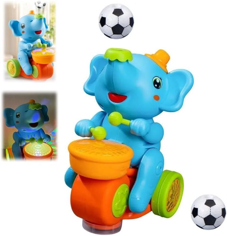 Drumming Elephant Toy,Elephant Blowing Ball Walking Car with Music Light Elephant Drummer Toy, Musical Elephant,Elephant Ball Toy (Blue)