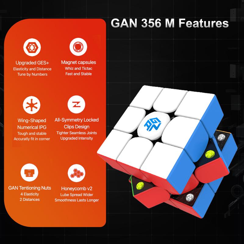 GAN 356 M 3x3 Magnetic Speed Cube, GAN Cube, 3x3x3 Magic Cube, Stickerless Puzzle Cube (Lite ver. 2020, no Extra GES), Kids Children Christmas Gift ,Birthday Gifts