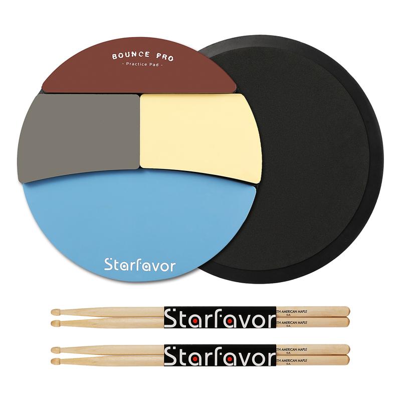 Starfavor Drum Practice Pad, 4 Surfaces Practice Drum Pad, Silent Practice Pad for Drumming with Different Playing Surface, with Drumsticks