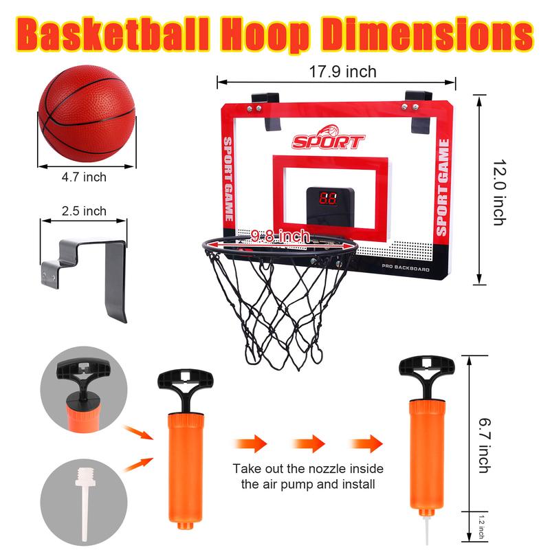 Indoor Outdoor Mini Basketball Hoop with Scoreboard, Over the Door Portable Basketball Hoop Set, Indoor Basketball Game Toy for Kids & Adults