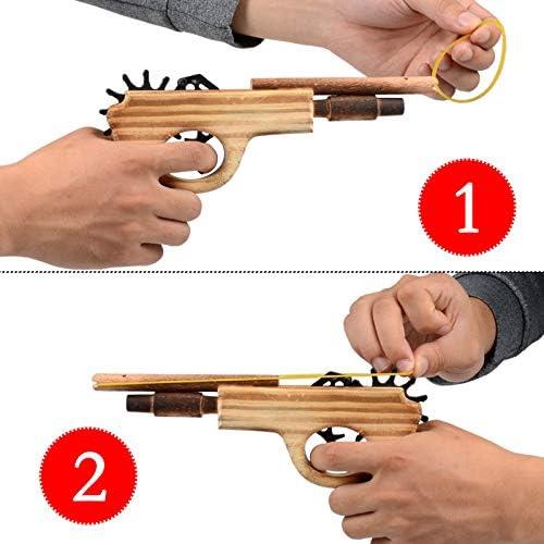 2 Pcs Wooden Rubber Band Gun Kids Outdoor Toy with 100 Rubber Bands 9 Inches Length