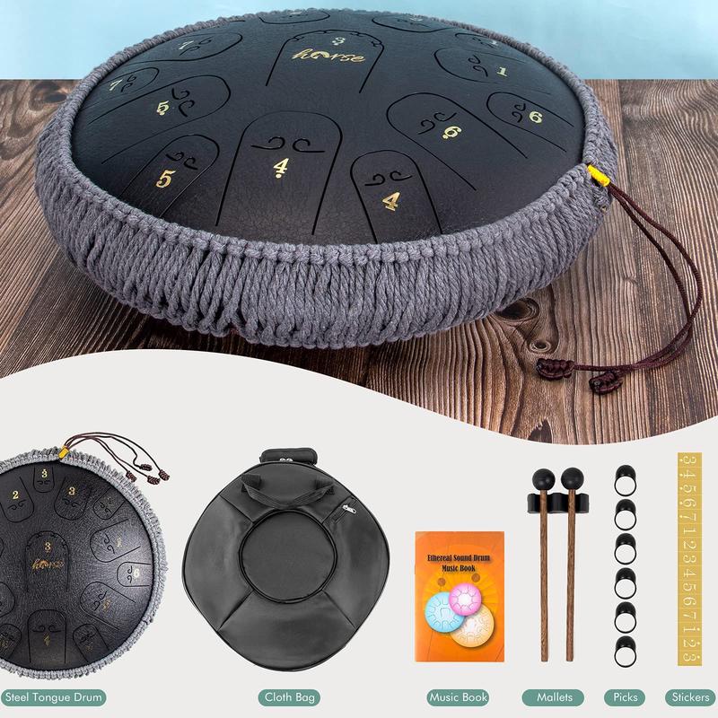 Rain Drum for Outside Garden,Chakra Drum for Rain Outdoor,Drum Rain Chime Waterproof,Steel Tongue Drum 3 Inches 6 Notes Rain Chime(Black)