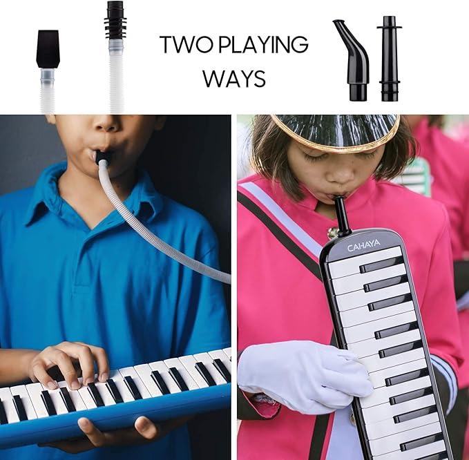 CAHAYA Black Melodica 32 Keys Double Tubes Mouthpiece Air Piano Keyboard Musical Instrument with Carrying Bag, Gift for Kids and Musicians