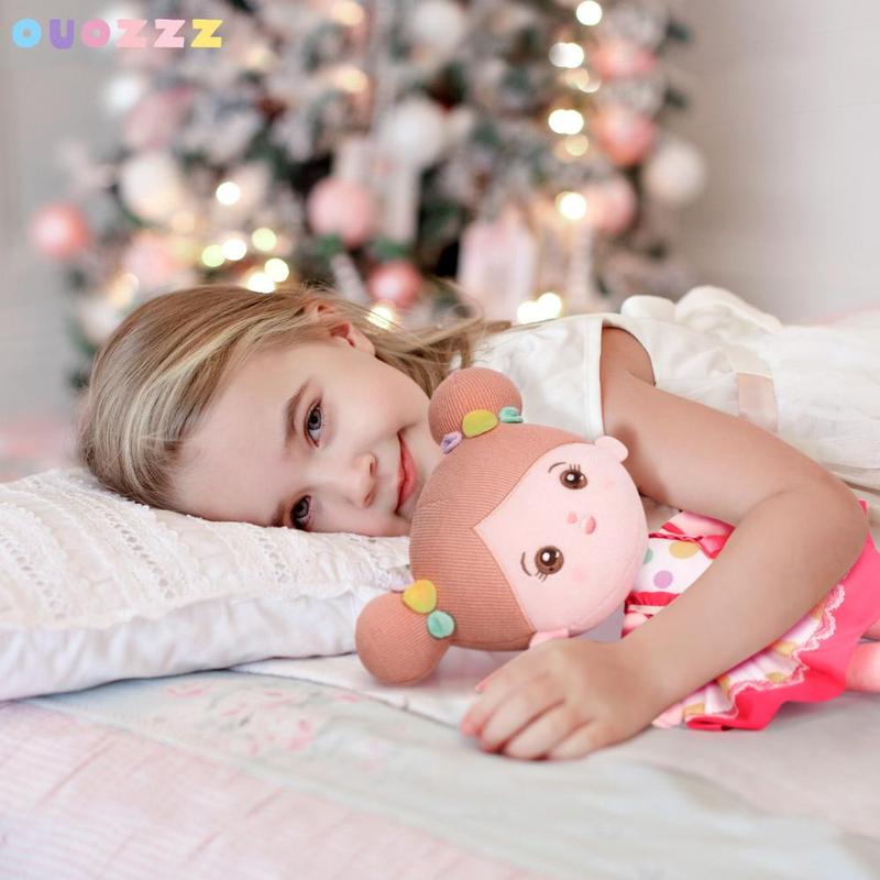 Soft Girl Doll, 1 Count Cute Plush Doll With Polka Dot Dress, Birthday Gift For Girls