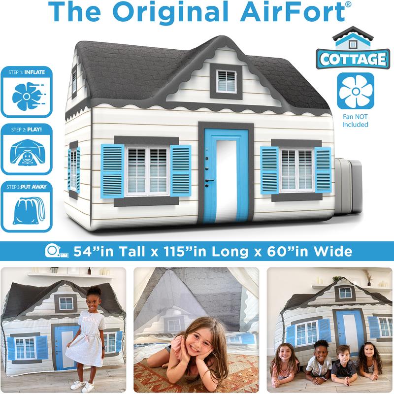 The Original Patented AirFort - Build A Fort in 30 Seconds, Inflatable Fort for Kids, Play Tent for 3-12 years, A Playhouse Where Imagination Runs Wild, Fan not included (Cottage) indoor tent