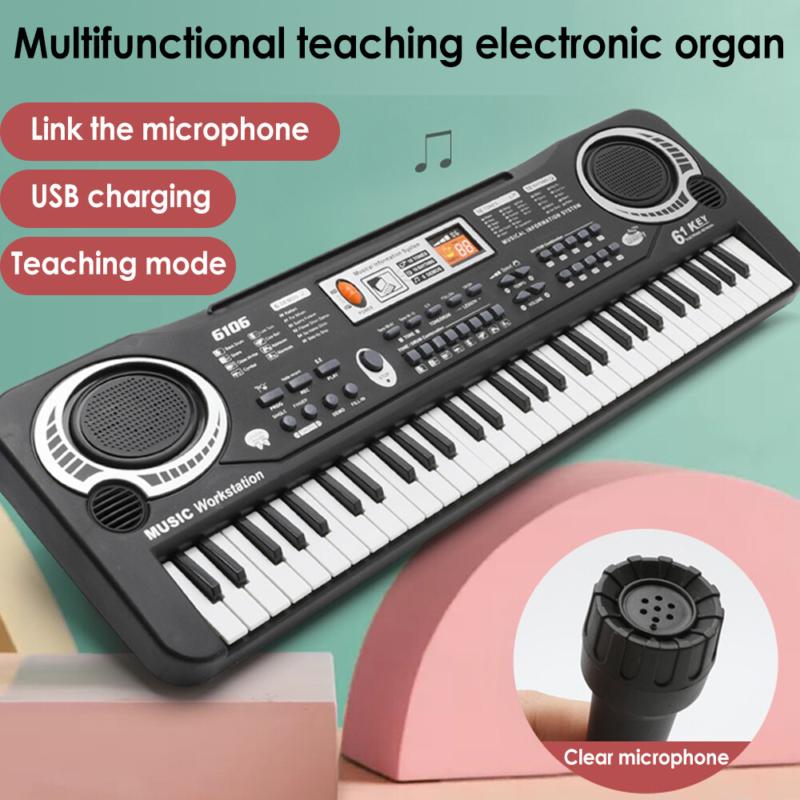 61-Key Digital Music Piano Keyboard Portable Electronic Musical Instrument w Mic