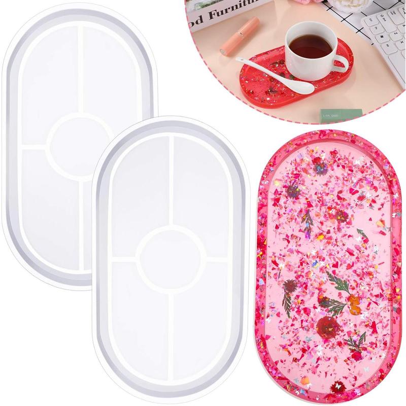 DIY Resin Tray Mold Oval Creative Jewelry Making Mould Plate Dish for Resin Epoxy Mould Silicone Resin Casting Mould for Office Home Decoration Supplies(2 counts)