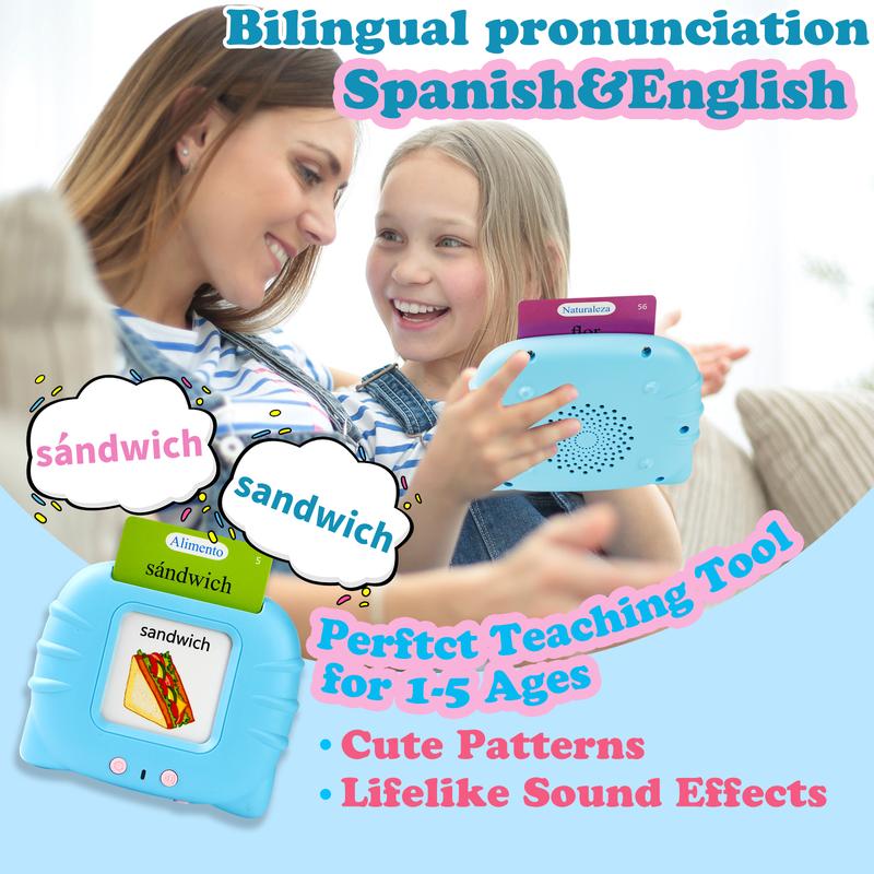 [2025 New] Bilingual Talking Flash Cards Toy for Kids with 224 Sight Words - English & Spanish Educational Language Learning Toy