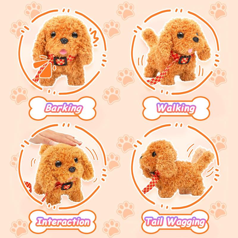 Plush Toys Puppy Electronic Toy Dogs That Walk and Bark,Tail Wagging Fake Dog Interactive Dog Toy for Kids with Leash,Easter Valentines Day Christmas Birthday Gift for Toddlers Kids