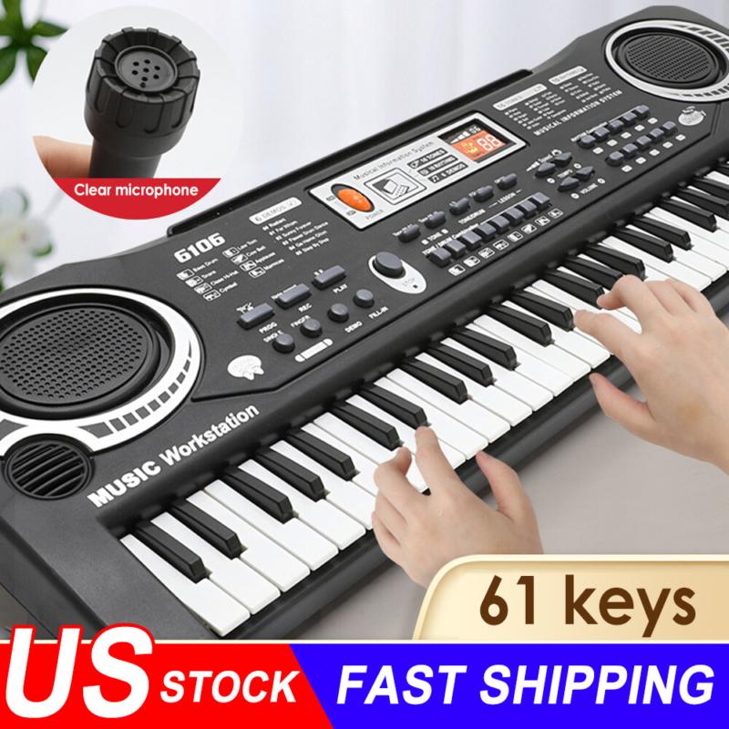 61-Key Digital Music Piano Keyboard Portable Electronic Musical Instrument w Mic