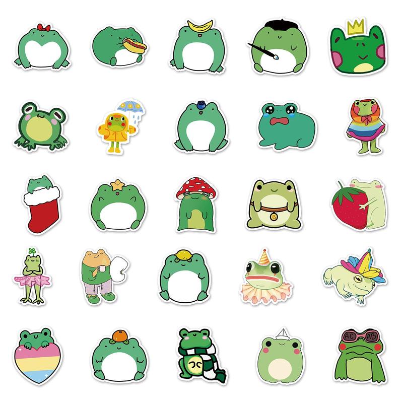 50pcs Cartoon Frog Pattern Stickers, Cute Animals Pattern Waterproof Decorative Stickers, DIY Decals For Water Bottle, Laptop, Phone Case, Scrapbooking, Journal Making