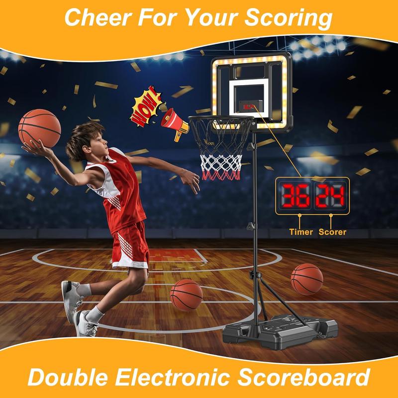 Kids Basketball Stand with Scoreboard and Timer, Adjustable Height 3ft - 5.8ft Basketball Stand Toy, Sports Games for Boys Aged 3 4 5 6 7 8