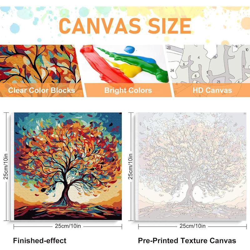 Framed Paint by Numbers Kit for Adults Beginners Tree of Life Acrylic Easy Paint by Number with Frame, Watercolor Paint by Number Kits on Canvas Framed (10 * 10 Inch, without Easel)