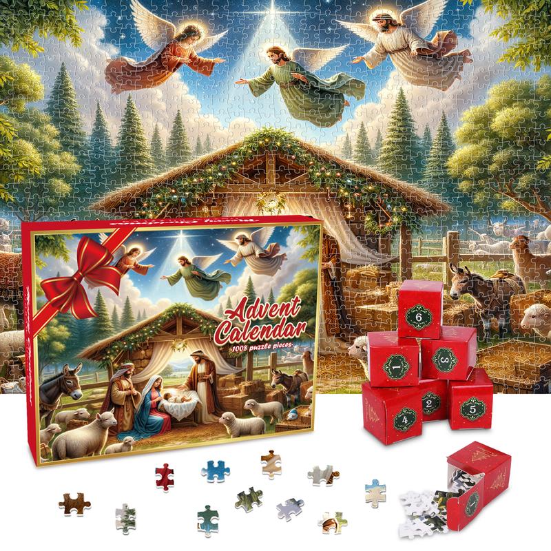 2024 Nativity Set Puzzle Advent Calendar Christmas for Boys and Adults Gift 24 Boxes Religous Jesus Holiday Countdown Unique Decorative