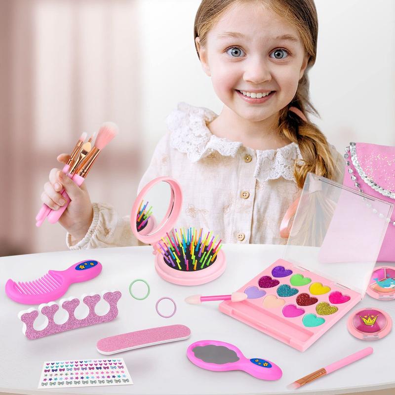 19 Pcs American 18 Inch Doll Clothes and Accessories Make Up Sets includes Doll Dress Cosmetic Bag and Makeup Stuff for 18 Inch Doll Gneration Dolls（No Doll）